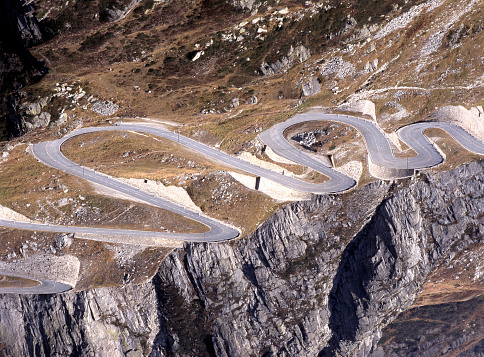 Hairpin bends at the Sint Gotthard pass in Switserland, Europe