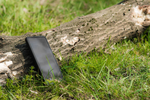 istock Black smartphone on the green grass 1648505496
