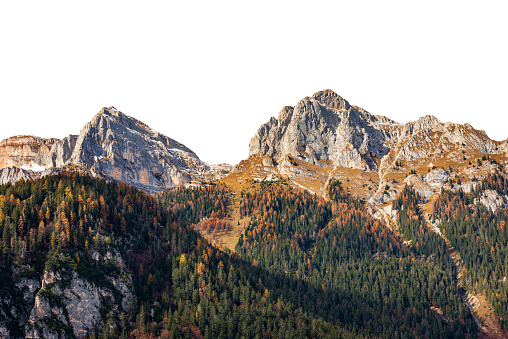 Mountain Peaks of Italian Alps Isolated on White Background