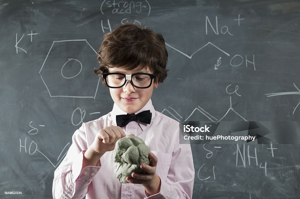 Niño estudiando cerebro - Foto de stock de Niño libre de derechos