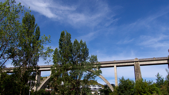 pair train bridge with a large arch