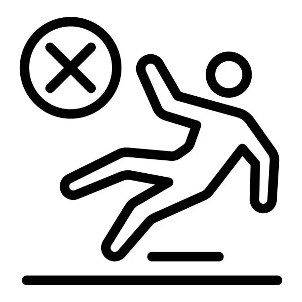 Vector illustration of No slippery surface line icon, Safety engineering concept, Slippery floor surface warning sign on white background, man falls symbol in style for and web. Vector graphics.