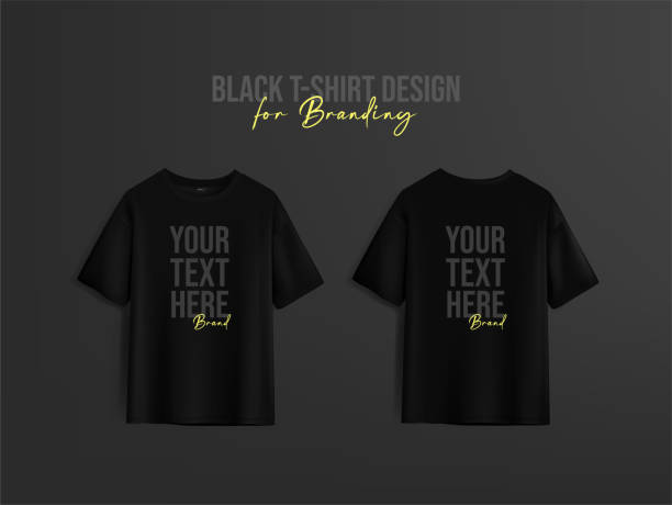 istock Black t-shirts with copy for brand and marketing. 1648562549