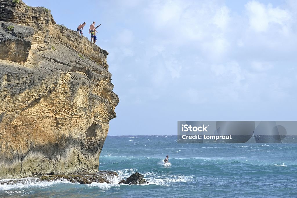 Saltando de Penhasco em Kauai, Havaí, EUA - Foto de stock de Ilhas do Havaí royalty-free