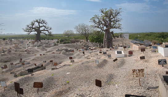 Mixed Muslim-Christian graveyard, built on an island largely made by shells in Joal-Fadiouth, Petite Cote, Senegal