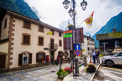 Alagna Valsesia, Italy - August 22, 2019: Scenic view of italian village between mountains