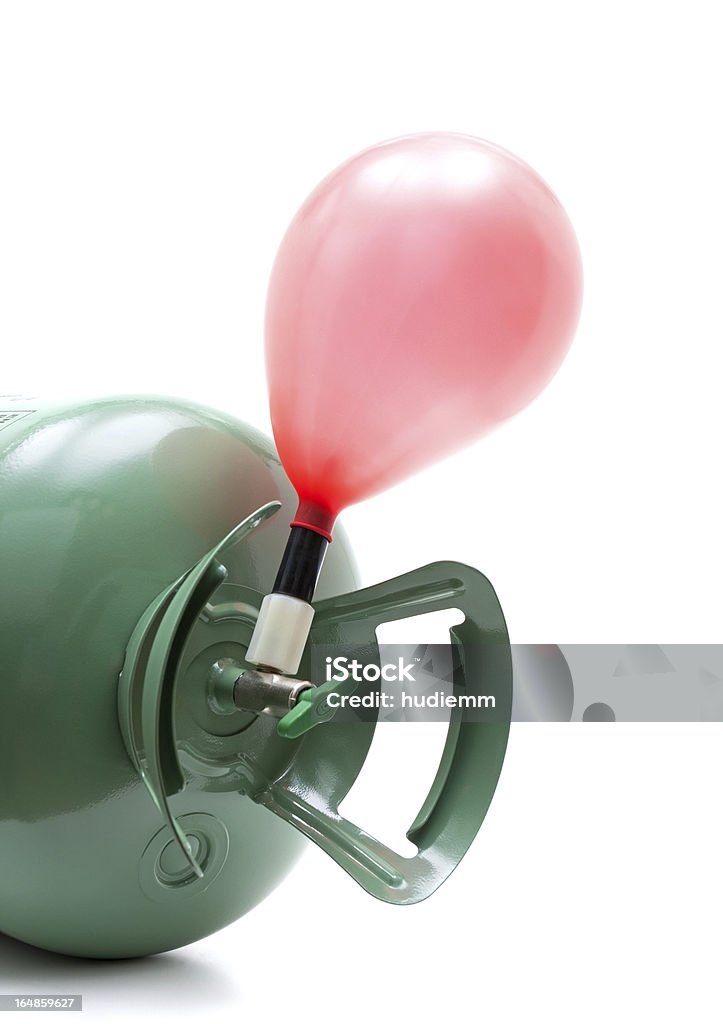 Helium gas cylinder and balloon isolated on white background Helium gas cylinder and balloon isolated on white background. Balloon Stock Photo