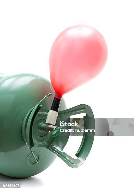 Helium Gas Cylinder And Balloon Isolated On White Background Stock Photo - Download Image Now