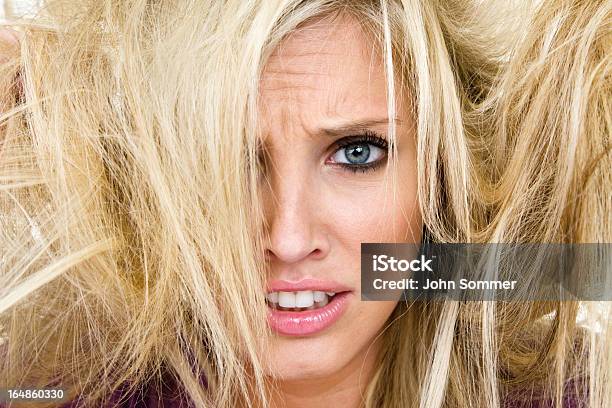 Woman Having A Bad Hair Day Stock Photo - Download Image Now - 20-24 Years, 20-29 Years, Adult