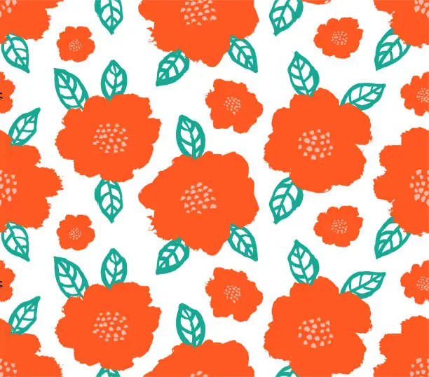 Vector illustration of abstract Flowers and leaves seamless pattern on white background.