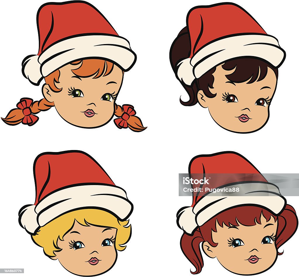 Filles en dessin animé de Santa Claus chapeau. Illustration - clipart vectoriel de Adulte libre de droits