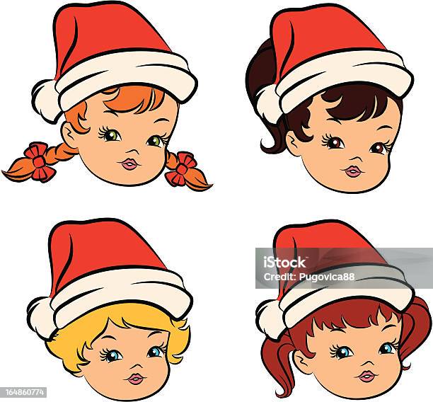 Mulher Raparigas No Chapéu De Santa Claus Vector - Arte vetorial de stock e mais imagens de Adulto - Adulto, Banda desenhada - Produto Artístico, Beleza