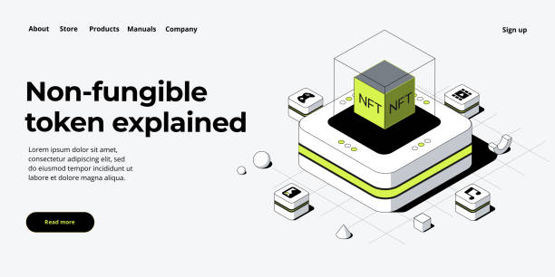 istock NFT abstract concept illustration in isometric design. Non-fungible token blockchain or marketplace. Cryptographic technology web banner layout. 1648613653