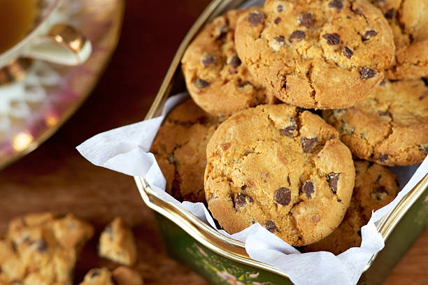 istock Chocolate chip cookies in a biscuit tin 164861513