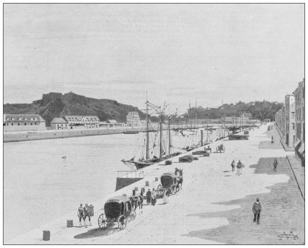istock Antique image from British magazine: Cherbourg, Port and Fort 1648615432