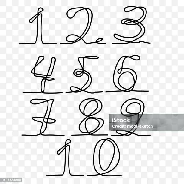 Continuous Line Drawing Numbers Black Isolated On White Background ...