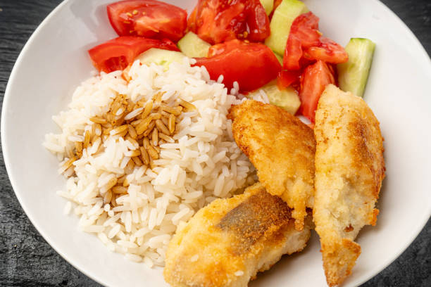 istock Homemade Fried Fish and Rice, Fish in Breadcrumbs 1648638166