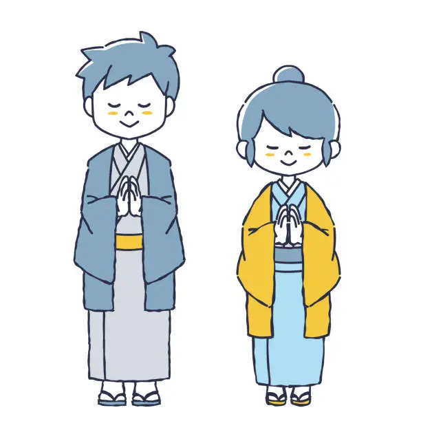 Vector illustration of Man and woman wearing kimono