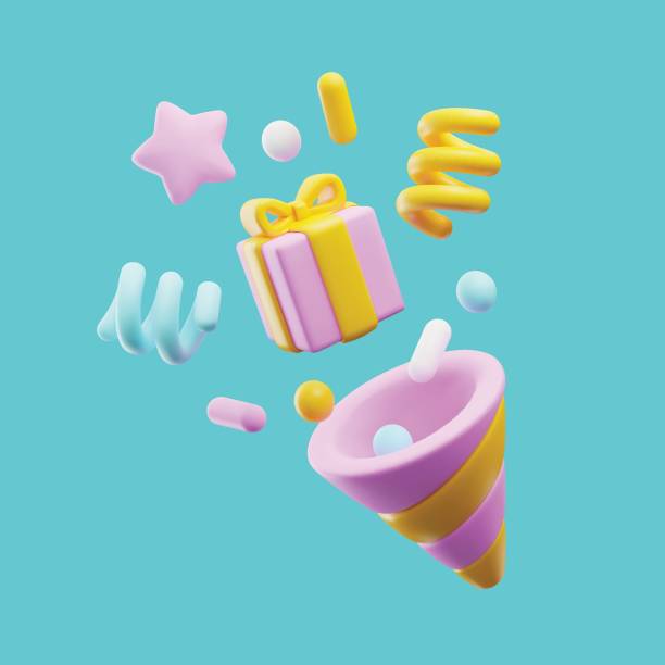 istock Party popper with flying out confetti and gifts, 3D realistic render vector illustration isolated on background. Festive celebration surprise or award 3D icon. 1648671428