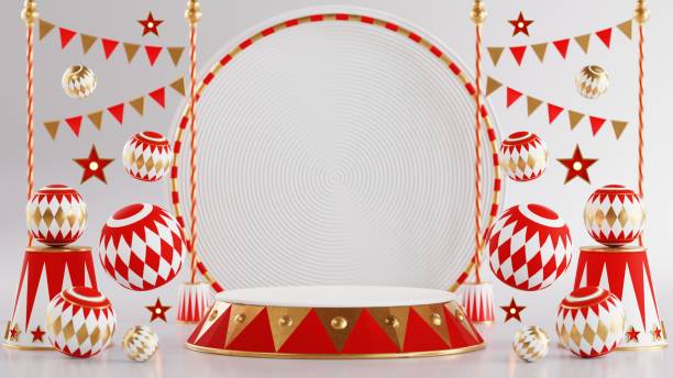 istock 3D rendering for amusement park, circus, carnival fair theme podium with many rides and shops circus tent 3d illustration 1648673120