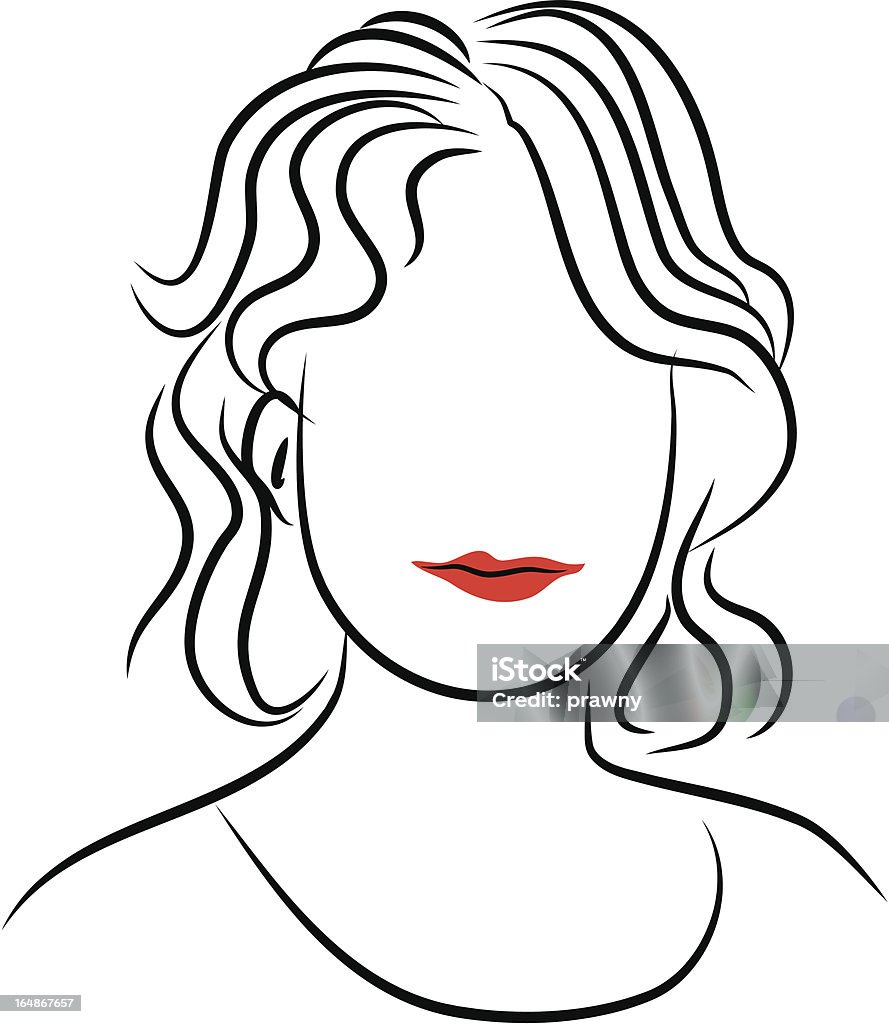 Line Lady simple line drawing of a womans head. Just lips no eyes or nose Adult stock vector