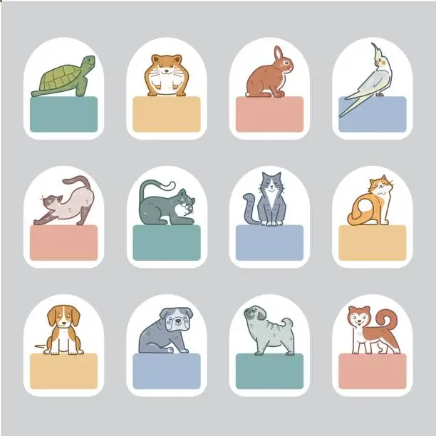 Vector illustration of Back to school labels with cute animals