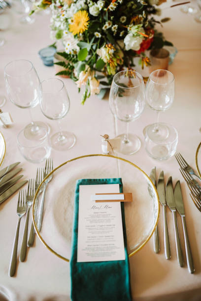 istock Table set up for a special event and a Menu list. 1648703463