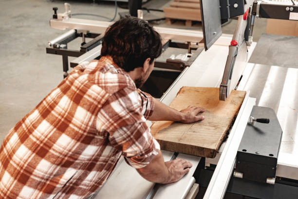 istock Male carpenter using some woodworking tools for his work in a factory 1648714543