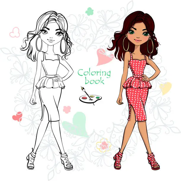 Vector illustration of Vector Coloring Book of cute girl