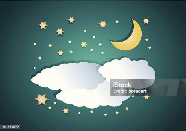 Vetores de Ilustração De Nuvens De Noite Com Lua E Estrelas e mais imagens de Clima - Clima, Cloudscape, Computação Gráfica