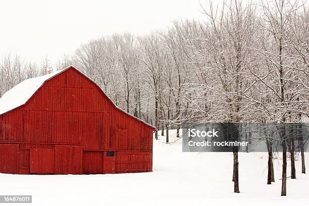 Rosso Di Un Fienile In Inverno - Fotografie stock e altre immagini di Inverno - Inverno, Fienile, Fienile rosso