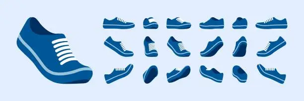 Vector illustration of Sport shoes set, walking, racer running tennie, tennis game sneakers