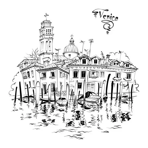 Vector illustration of Basilica of St Peter of Castello, Venice, Italy