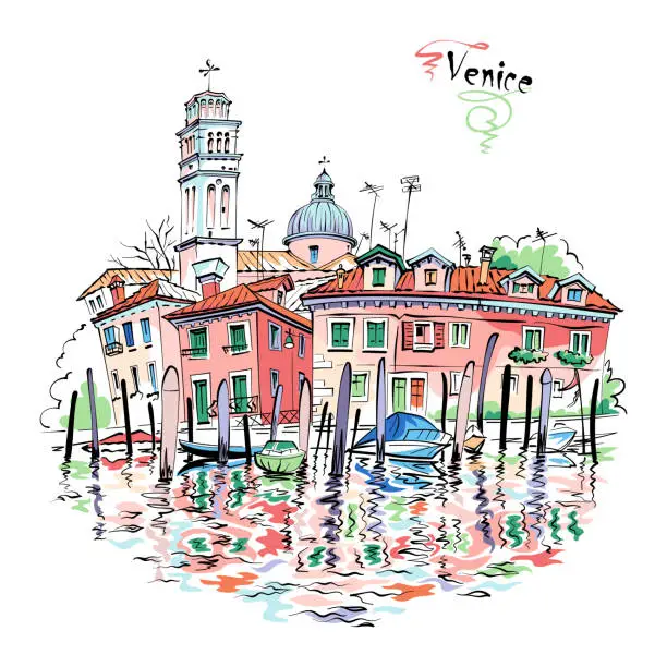 Vector illustration of Basilica of St Peter of Castello, Venice, Italy