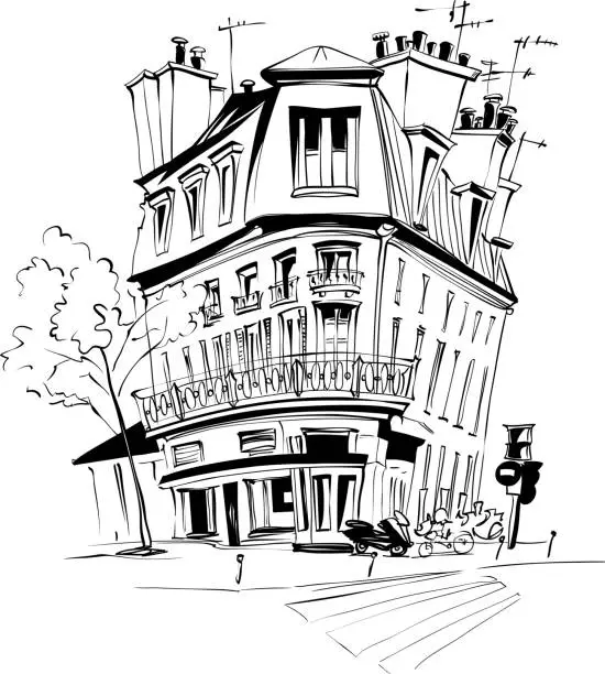Vector illustration of Typical Parisian house, France