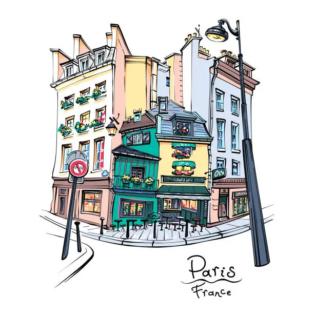 Vector illustration of Typical Parisian house, France