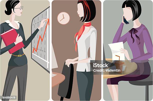 Businesswomen Série De Ilustrações Vetoriais - Arte vetorial de stock e mais imagens de A usar um telefone - A usar um telefone, Adulto, Apresentação - Discurso