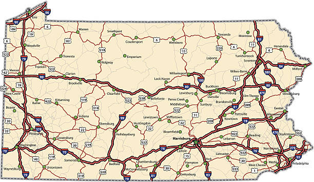 Pennsylvania Highway Map (vector) vector art illustration
