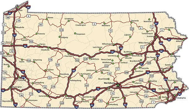 Vector illustration of Pennsylvania Highway Map (vector)