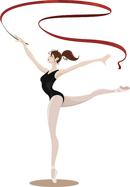 arabesque ballet ribbon dance vector art illustration