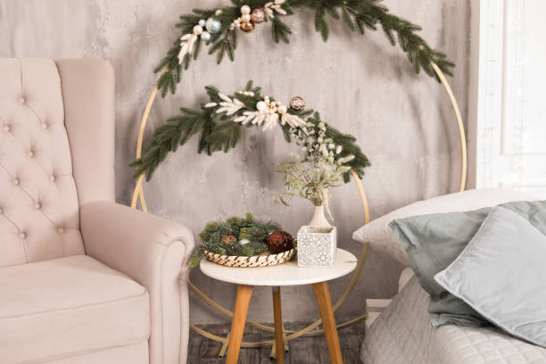 istock Modern bedroom with Christmas decorations 1648819730