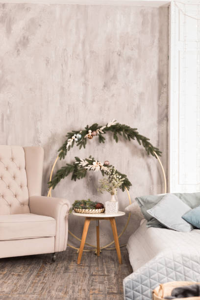 istock Modern bedroom with Christmas decorations 1648819736