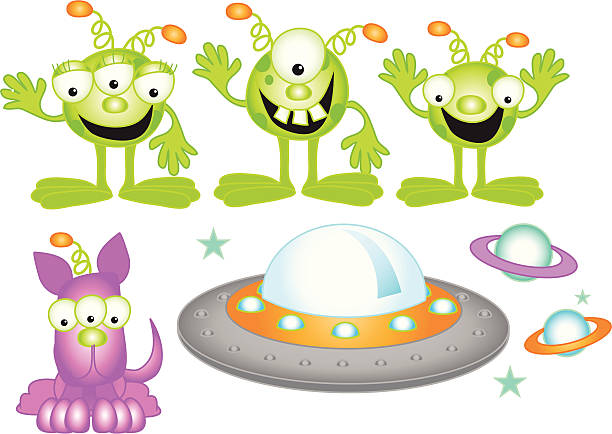 szczęśliwa rodzina cudzoziemiec - father alien child characters stock illustrations