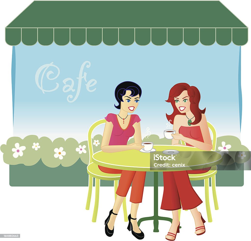 At The Cafe A vector illustration of two female friends catching up over drinks at a cafe. Adult stock vector