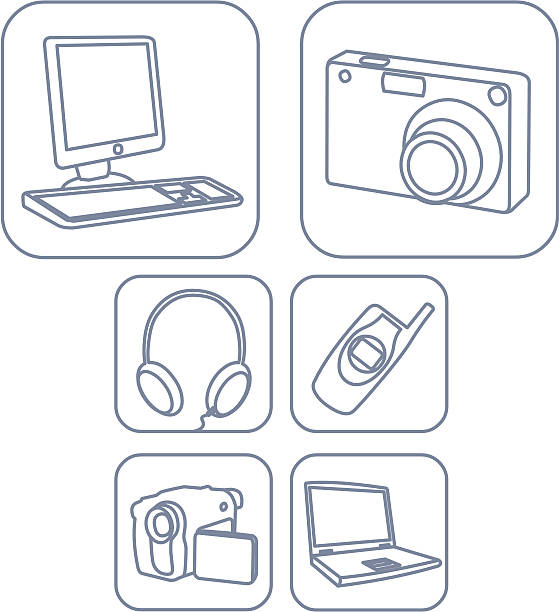 Six Electronic Goods Icons vector art illustration