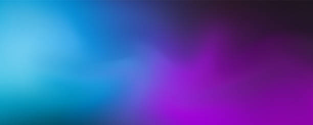 verschwommener neon-glow-schwarz-, blau-, rosa- und lila-farbverlaufshintergrund. breites banner modernes technologiedesign - blue background orange background purple background light stock-grafiken, -clipart, -cartoons und -symbole