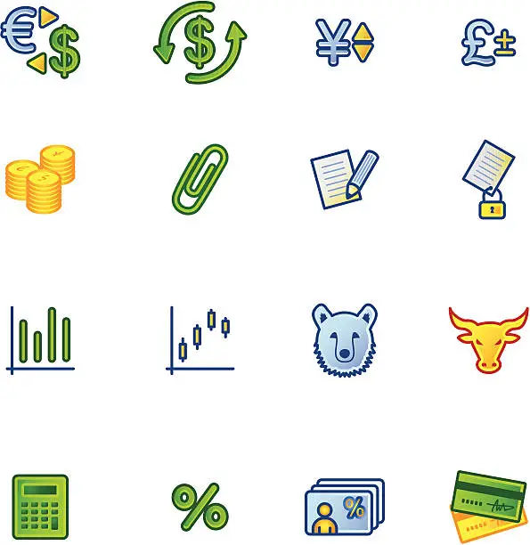 Vector illustration of colourful finance icons