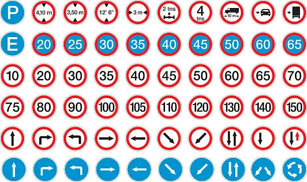 Vector illustration of Collection of road signs which are all in circles