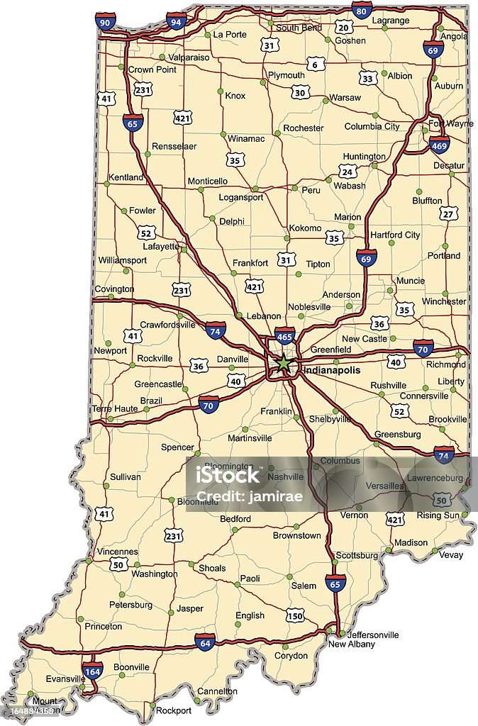 Mapa de carretera Indiana - arte vectorial de Indiana libre de derechos