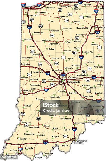 Ilustración de Mapa De Carretera Indiana y más Vectores Libres de Derechos de Indiana - Indiana, Mapa, Mapa de carretera